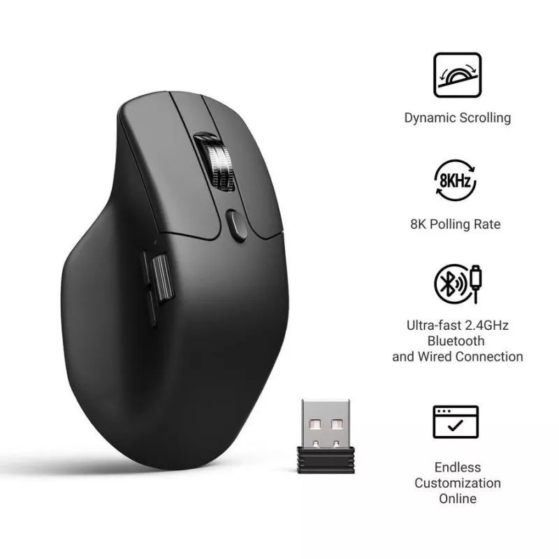 Rato Keychron M6 destro universal — ótico, RF sem fios + Bluetooth + USB-C, 30000 DPI, preto