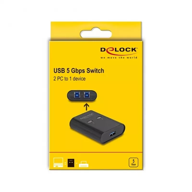 Comutador USB DeLOCK 2 PC para 1 dispositivo 5 Gbps preto