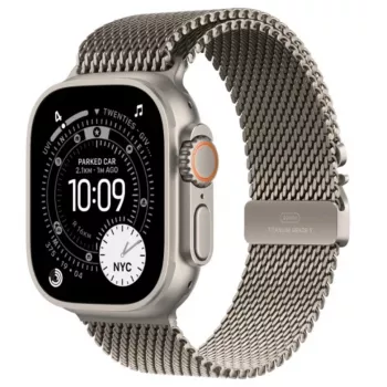 Smartwatch Apple Watch Ultra 3 GPS + Cellular 49 mm caixa de titânio natural com bracelete Milanesa de titânio natural — 64 GB, OLED, 422×514, resistente à água até 100 m, grande