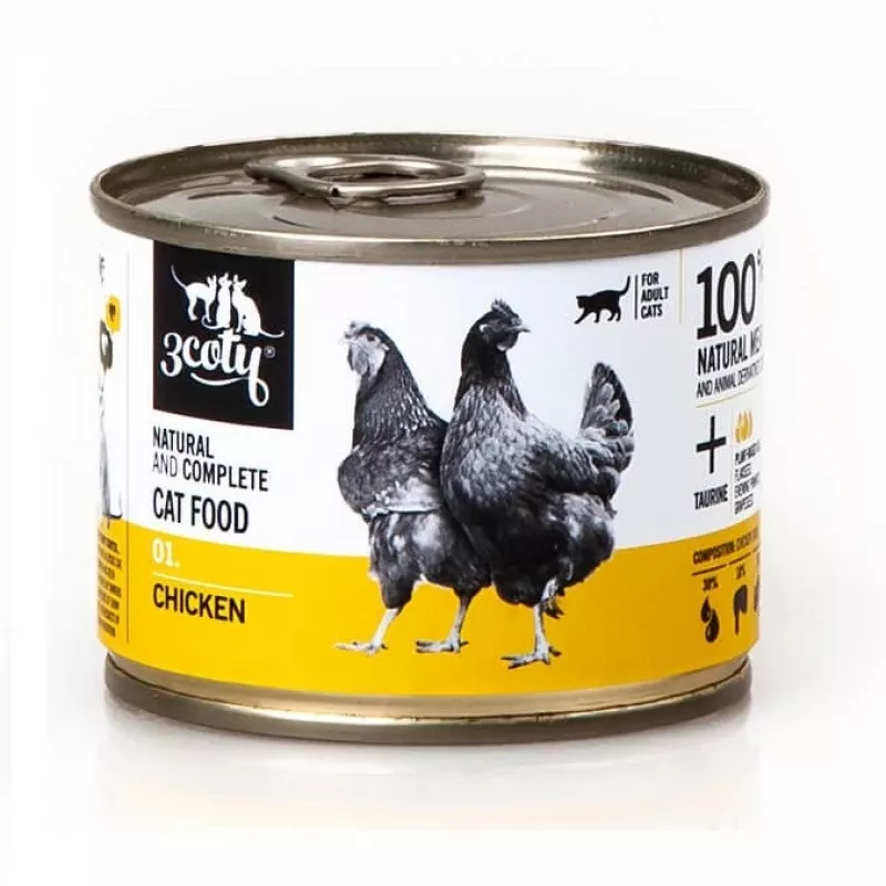 3Coty 01 comida húmida para gatos adultos com frango e corações, 180 g