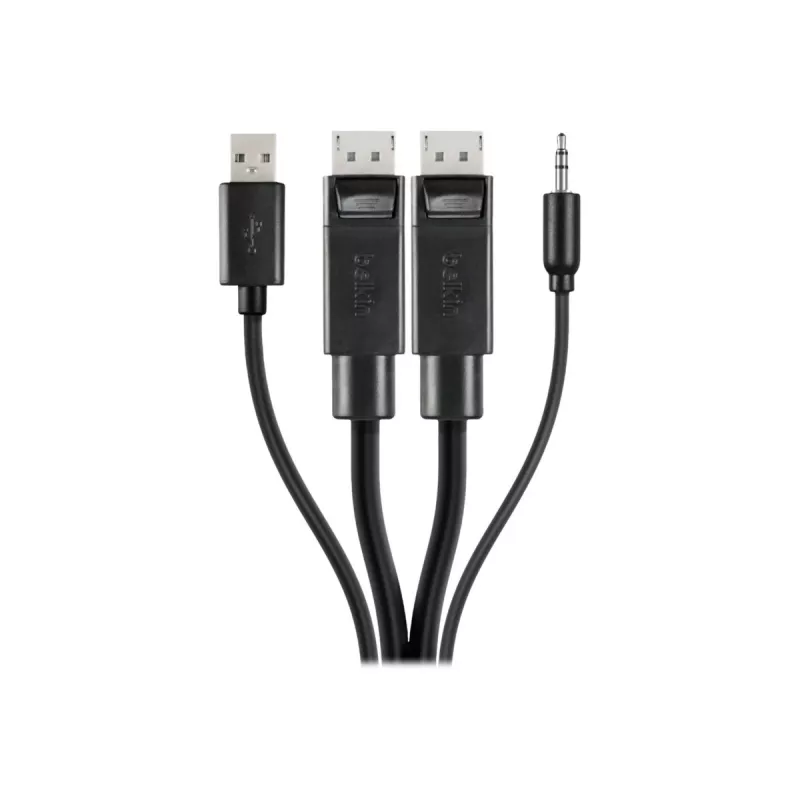 Cabo combo KVM seguro Belkin - cabo de teclado / vídeo / rato / áudio - USB, ficha mini, DisplayPort (macho) para ficha jack estéreo mini, USB Type