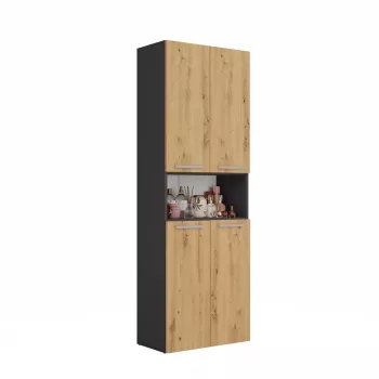 Armário de casa de banho Top e Shop NEL 2K DK ANT/ART KP – grafite/carvalho, autónomo, 600×300×1740 mm, 3 prateleiras