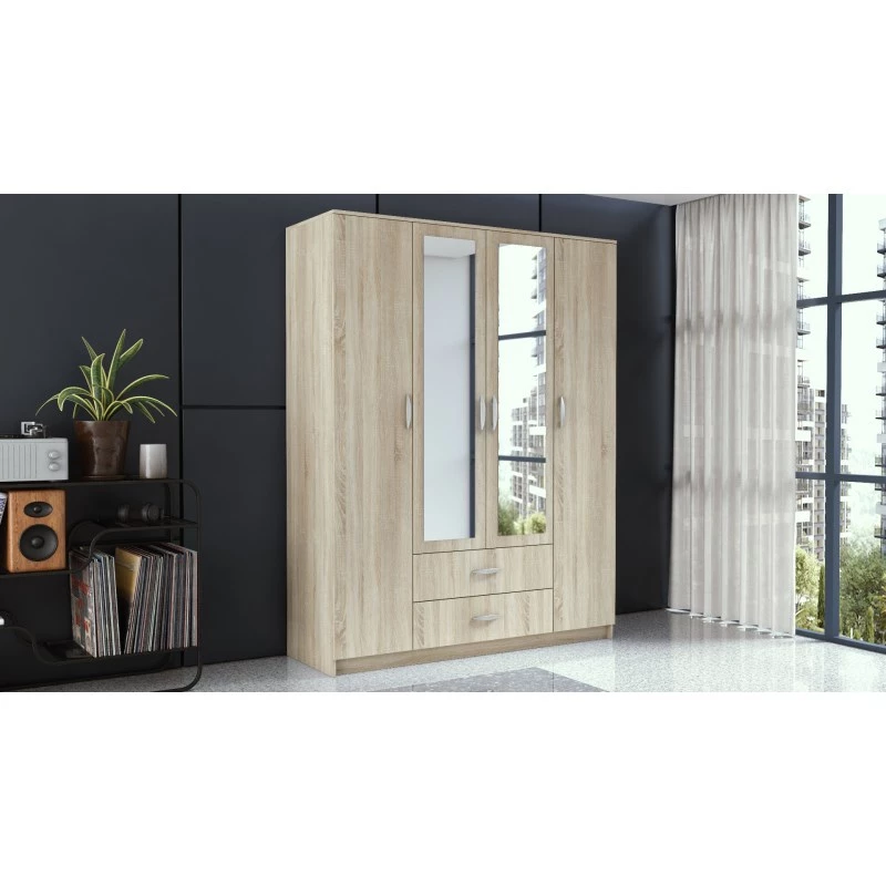 Roupeiro Topeshop ROMANA 160 SON 11 prateleiras 4 portas carvalho