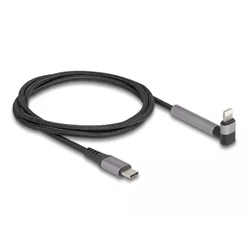Cabo de carregamento e dados USB Type-C para Lightning com ficha angular e função de suporte, DELOCK 1,5 m, 9 V 3 A (MFi)