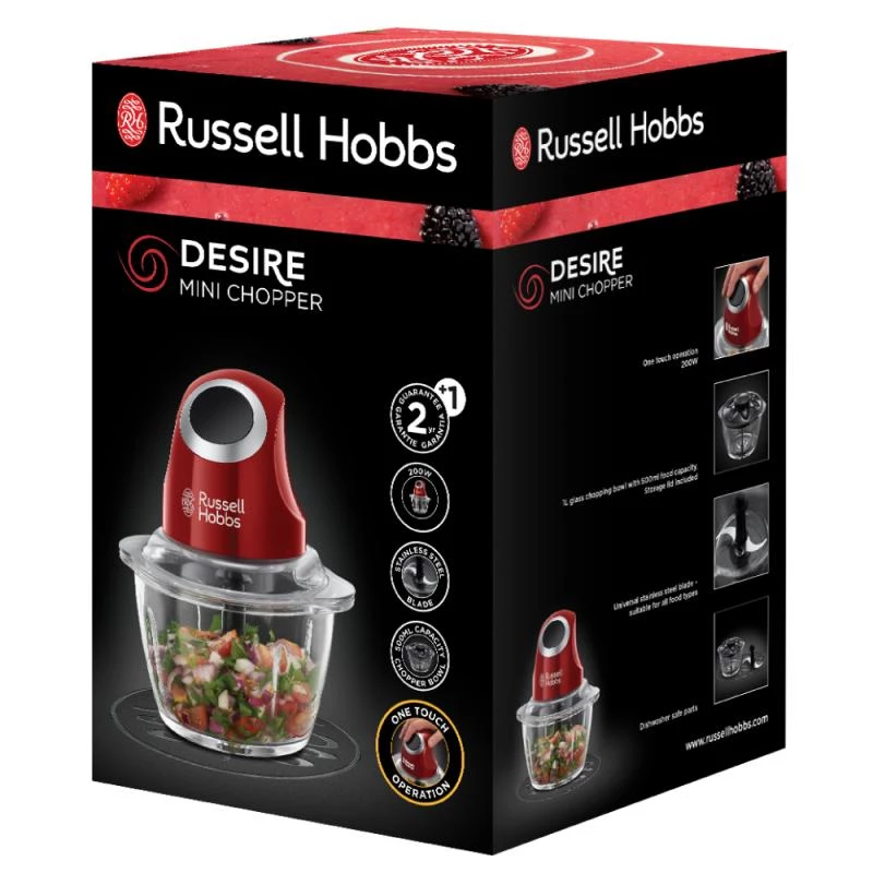Trituradora elétrica Russell Hobbs 24660-56 — taça de vidro de 1 L, 200 W, vermelha