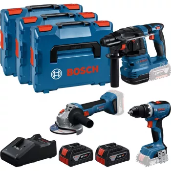 Conjunto Professional 18V, GBH 18V-22 + GSR 18V-65 + GWS 18V-8 Professional, conjunto de ferramentas azul, 2x bateria de iões de lítio 5,0Ah, em 3 L-BOXX