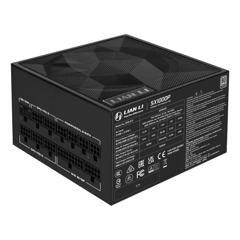 Fonte de alimentação Lian Li SX Series 80 PLUS Platinum totalmente modular PCIe 5.1 ATX 3.1 1000W