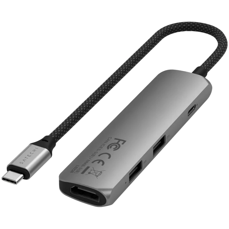 Hub de interface Satechi ST-P4SM USB Type-C 10000 Mbit/s cinzento