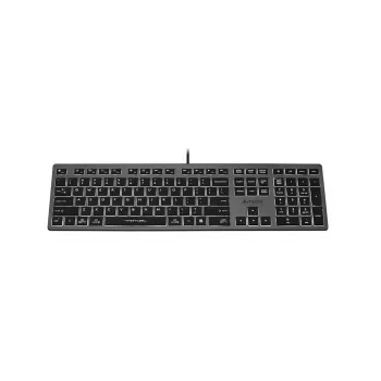 Teclado com fio A4Tech FX60H USB QWERTY – Full-Size 100%, retroiluminação branca, cinzento, hub USB