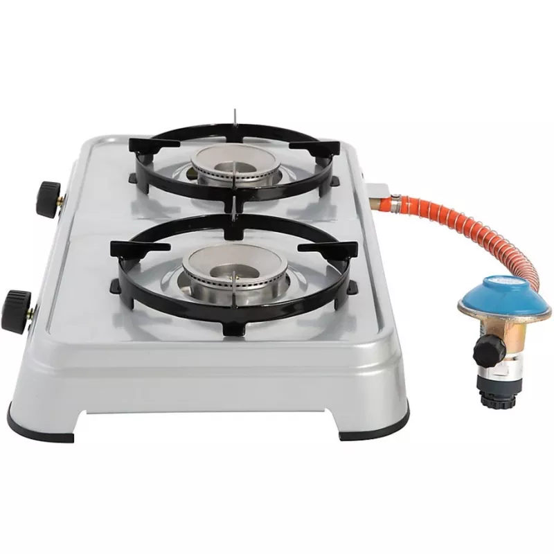 Fogão a gás Camping Cook CV (Cinzento, fogão de duas chamas)