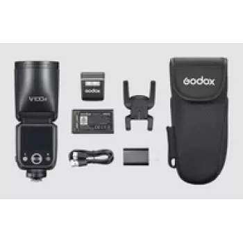 Flash compacto Godox V100 preto 1,7 s de carregamento a bateria
