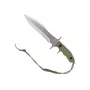 Faca de lâmina fixa Cinema Classic CC-H5 Rambo V — faca de sobrevivência, lâmina de aço 230 mm, comprimento total 385 mm, punho de polímero verde, bainha de couro