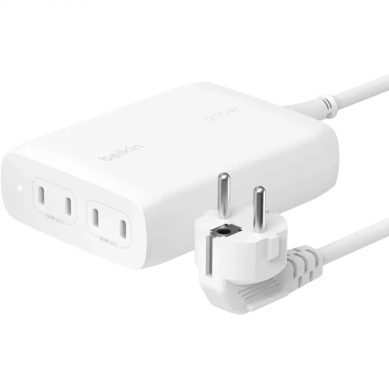 Belkin BoostCharge Pro carregador de parede GaN USB-C de 4 portas e 200 W, branco (WCH015VFWH)