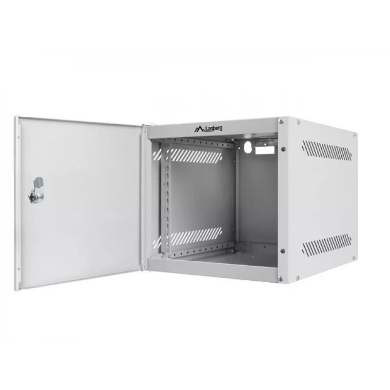 Lanberg WF10-2304-00S armário rack de parede de 10 polegadas 4U, 280×310×247 mm, porta metálica, carga 20 kg, IP20, flat pack, cinzento