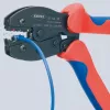 Alicate de cravar Knipex PreciForce modelo 975236 SB — punhos isolados em preto, azul e vermelho