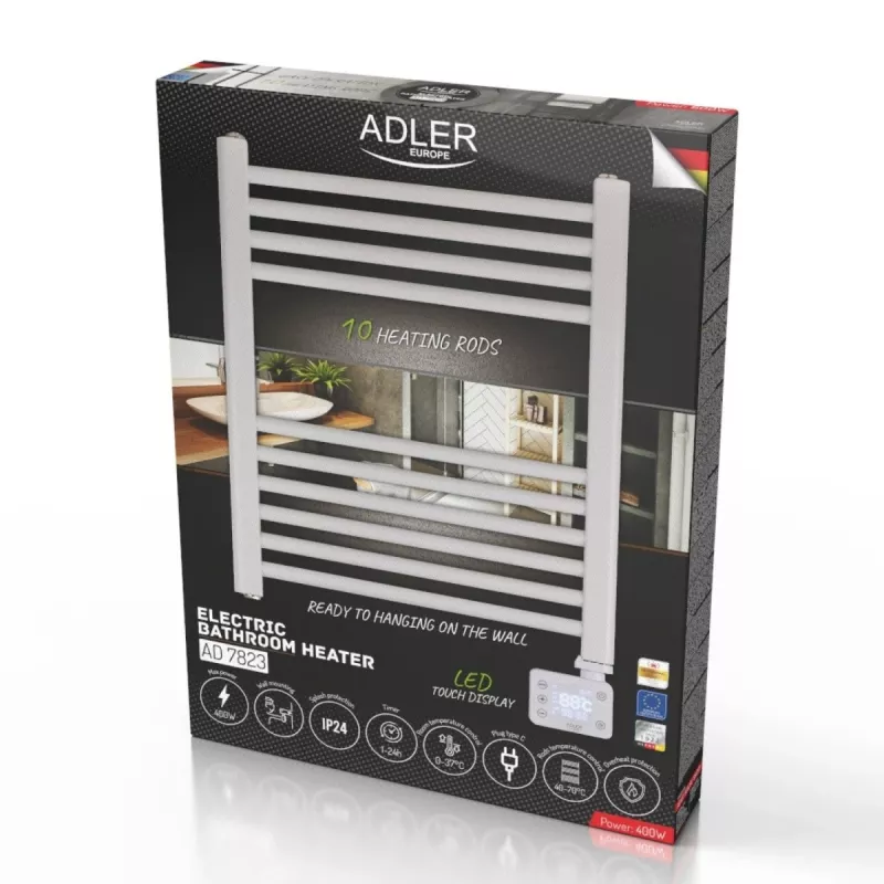 Aquecedor de casa de banho elétrico LED | AD 7823 | aquecedor | 400 W | branco | IP24
