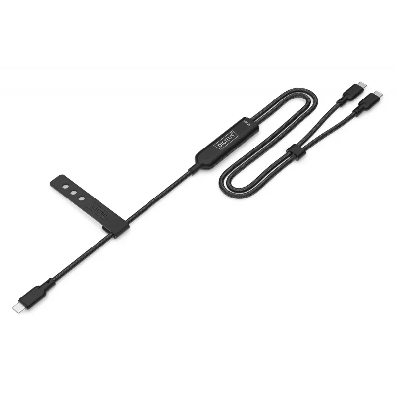 Cabo de carregamento USB-C 2em1 DIGITUS 140W, USB-C para 2×USB-C, 1,8 m, USB 2.0, preto