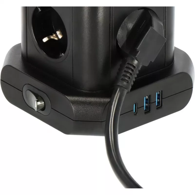 Torre de tomadas Brennenstuhl 1153560010 — 8 tomadas, 2×USB-A, 1×USB-C, preto