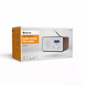 Rádio DENVER DAB-30DW rádio de mesa DAB/FM com acabamento em madeira escura