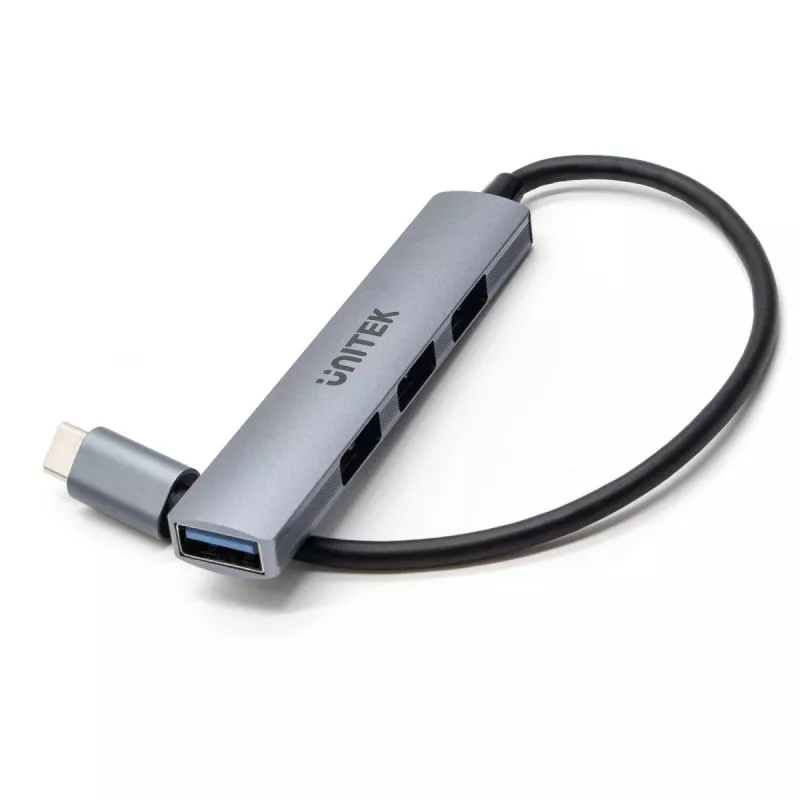 Hub USB-C Unitek H1208B — 1x USB-A 5 Gbit/s, 3x USB-A 2.0, host USB-C, caixa em alumínio, cabo de 0,20 m