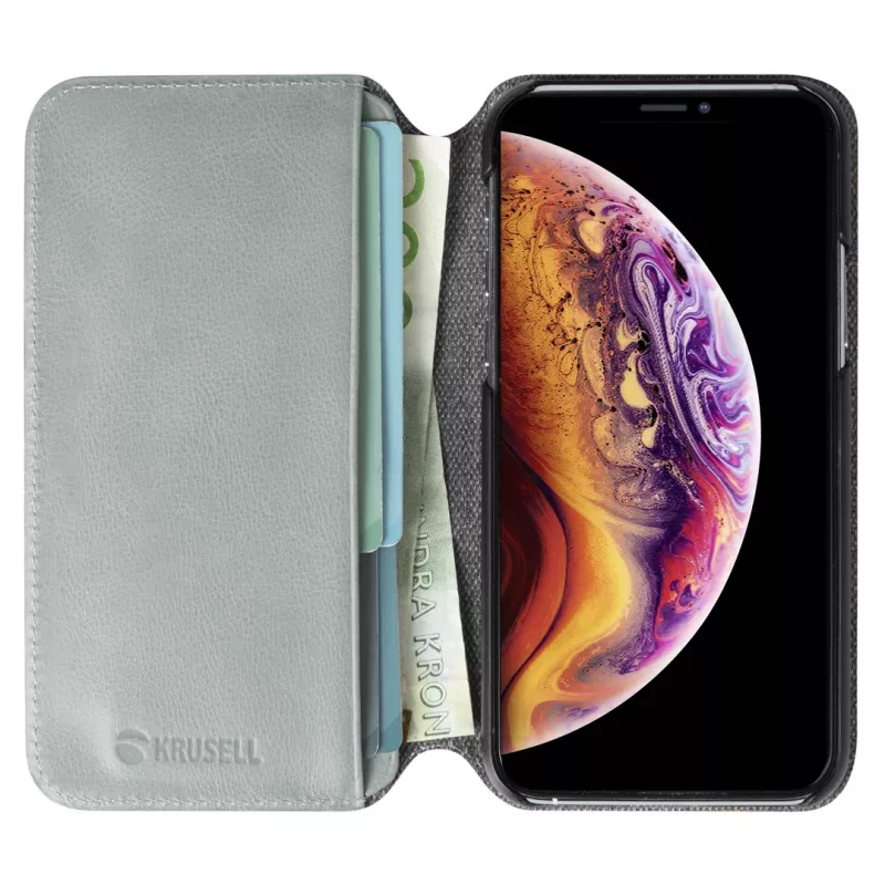 Capa para telemóvel Krusell Sunne para Apple iPhone 11 Pro — cinzento vintage, capa folio com compartimento para cartões