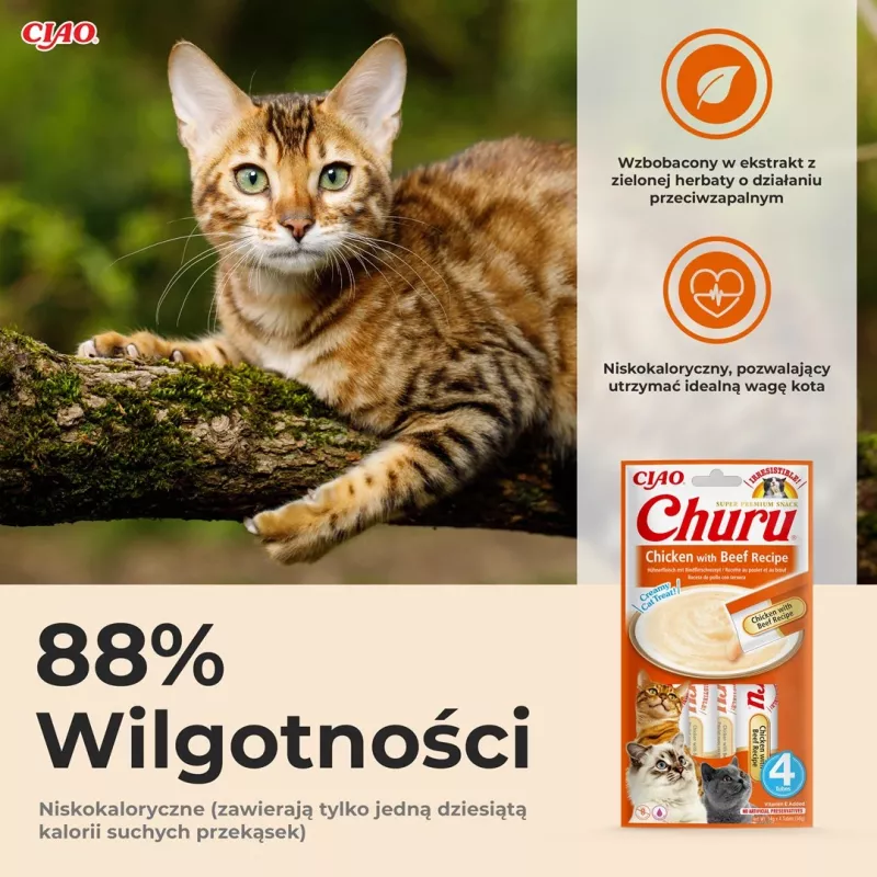 INABA Churu Receita de Frango com Vaca - Petiscos para gatos - 4x14 g