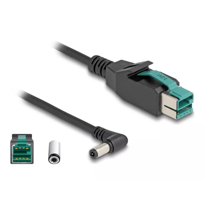 Cabo PoweredUSB DeLOCK ficha 12 V para ficha DC 5,5×2,5 mm angular 1 m