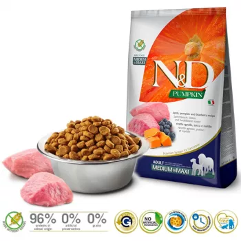 FARMINA N&D Pumpkin Lamb&Blueberry Adult Medium & Maxi - Alimento seco para cães - 12 kg
