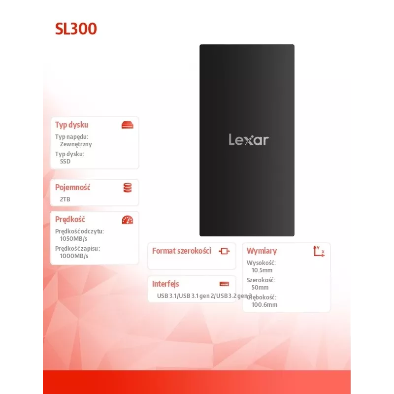 Unidade de estado sólido externa Lexar 2TB SSD USB Type-C 3.2 Gen 2 LSL300002T-RNBNG