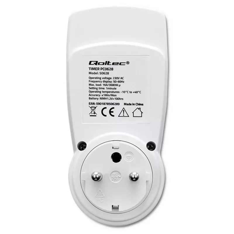 Temporizador eletrónico QOLTEC PC0628 com visor LCD, contagem decrescente de 24 horas
