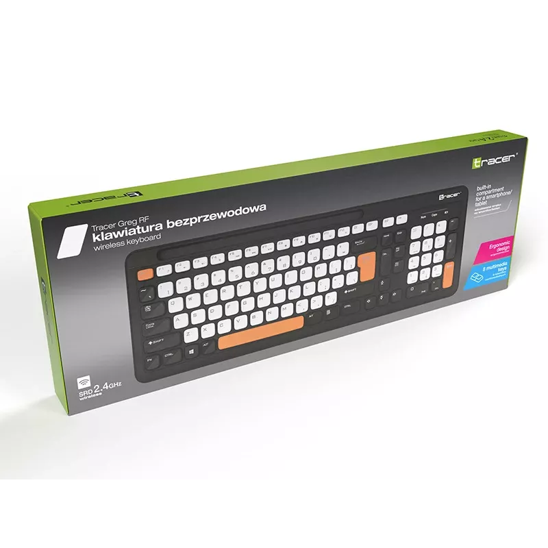 Teclado sem fios Tracer Greg RF, 2,4 GHz, tamanho completo, preto