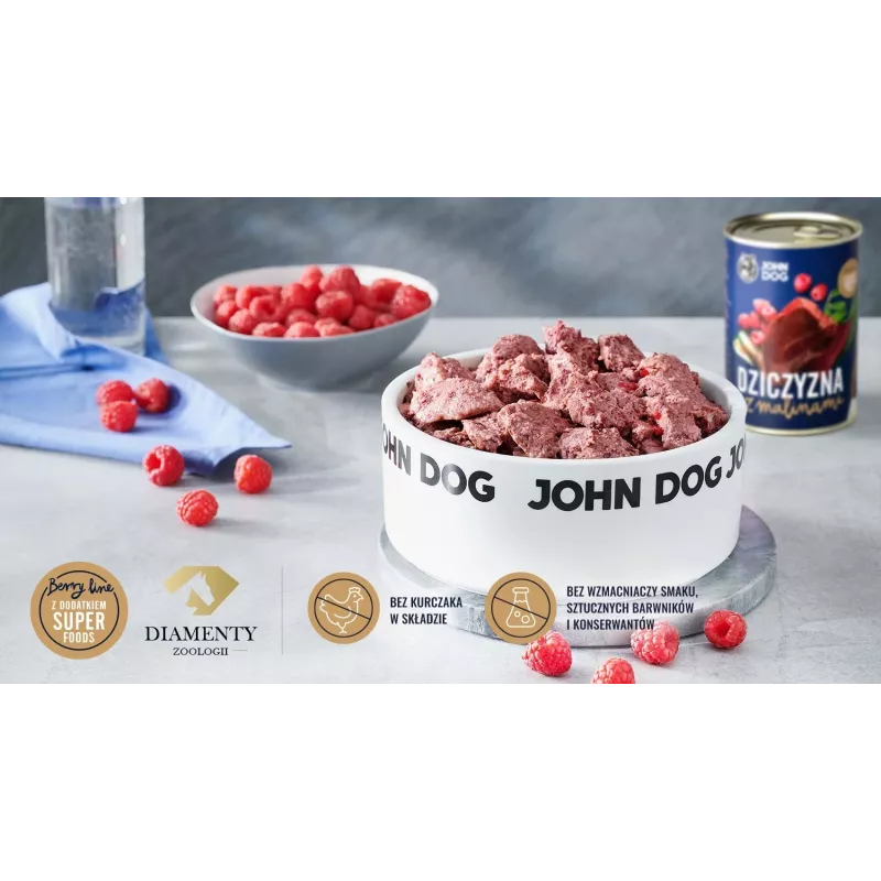 JOHN DOG Berry Line Adult Caça com framboesas ração húmida para cães, 800 g