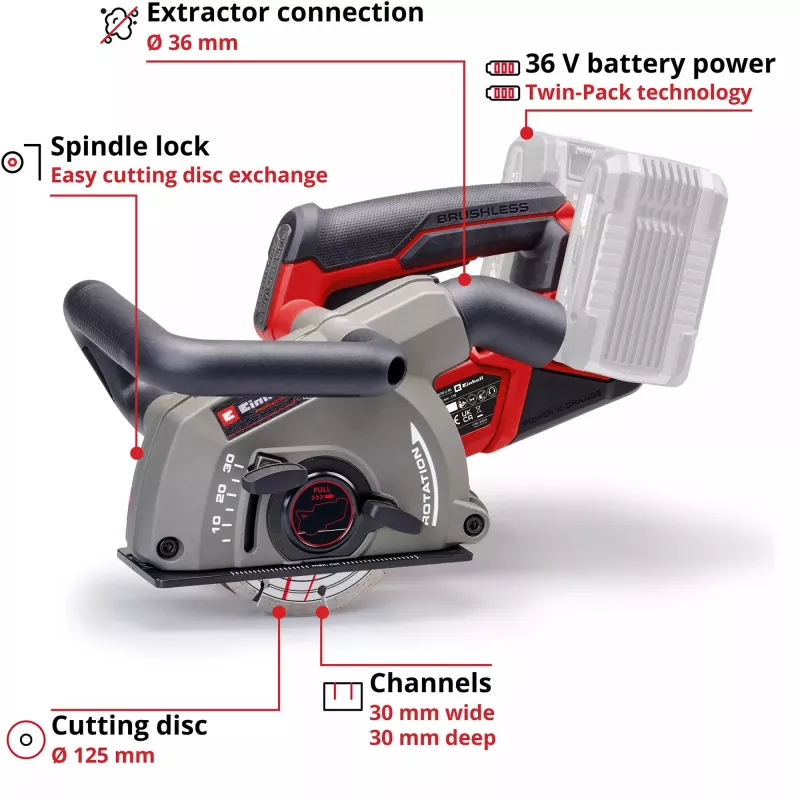 Fresadora de ranhuras EINHELL TP-MA 36/30 Li BL-Solo 36 V, sem fio, motor sem escovas, modelo 4350800