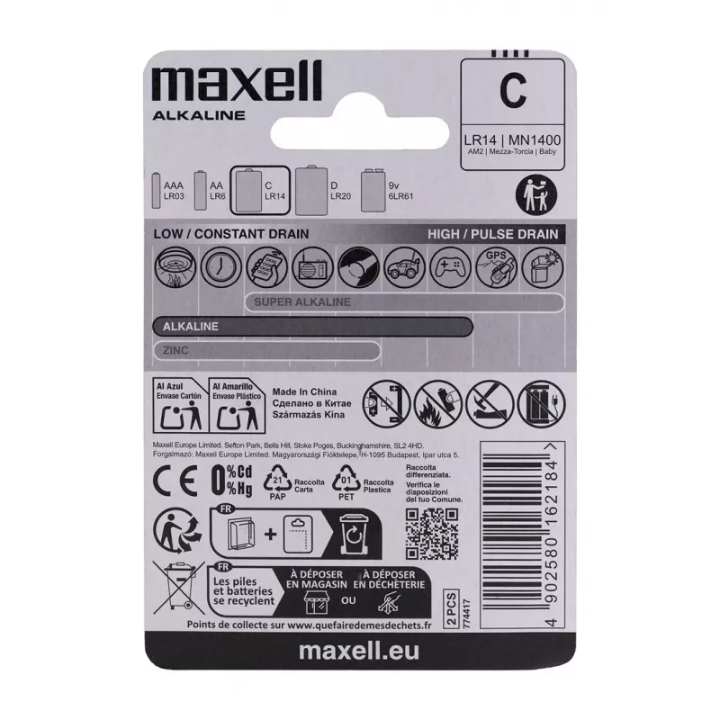 Maxell LR14 (C) pilha alcalina, 2 un.