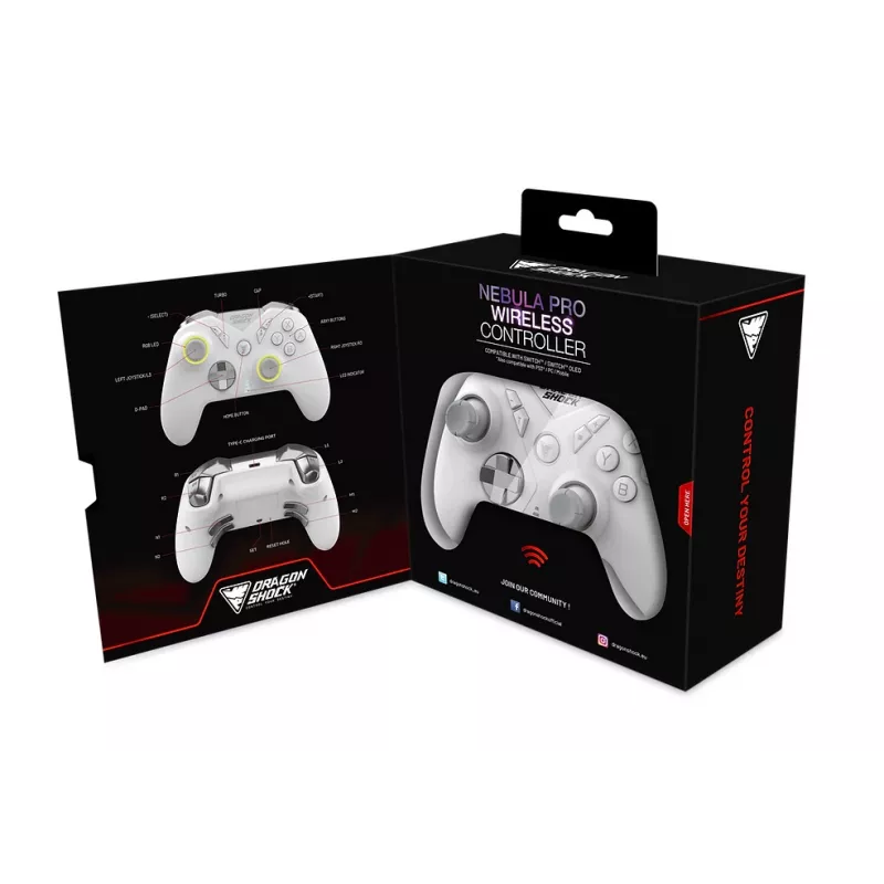 DragonShock Nebula Pro, comando, Nintendo Switch, direcional, botão Home, botão Start, botão Turbo, Multi, sem fios, Bluetooth