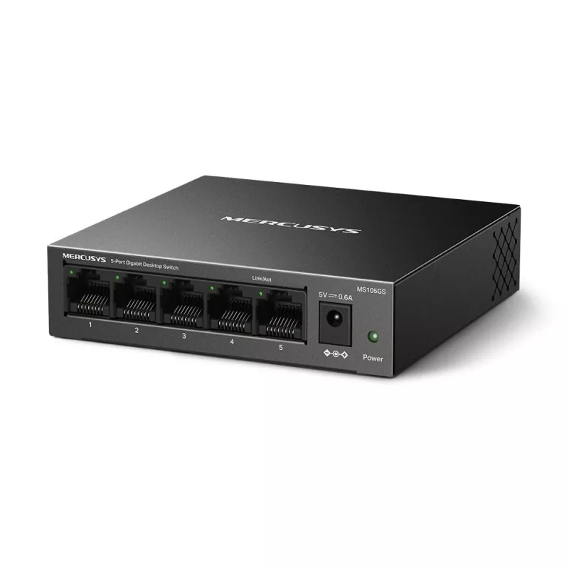 Mercusys MS105GS - Switch de secretária, 5 portas Gigabit, preto