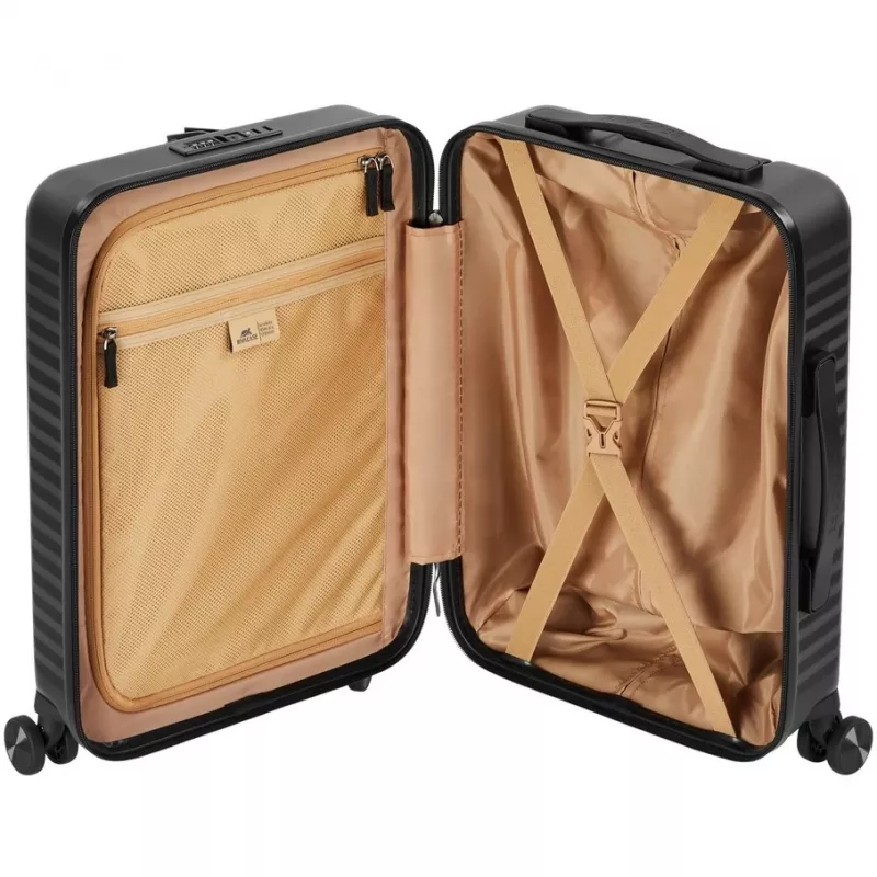 Mala de cabine Rivacase Clark ECO 8181 — mala de bagagem de mão compacta, preta