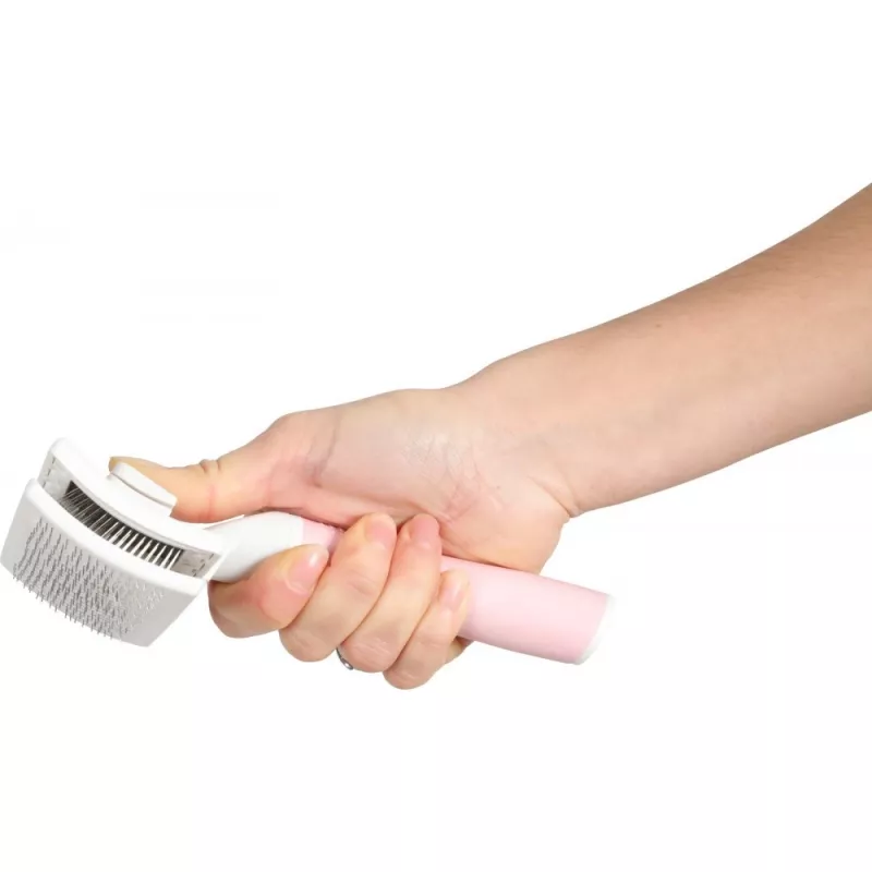 Escova ZOLUX 550004 — escova para gatos S, cerdas de aço, cabo de plástico, 175 mm, rosa/branco