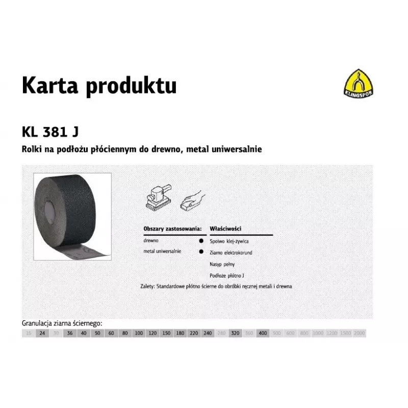 Tela abrasiva 150 mm, grão 100, KLINGSPOR KL 381 (MPN 266299)