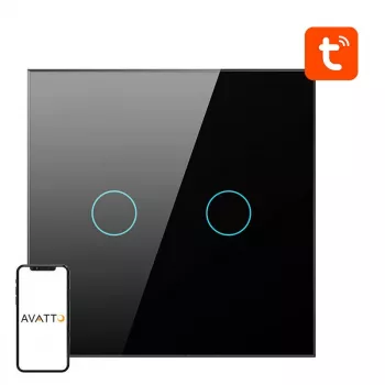 Interruptor de luz inteligente Avatto ZTS02-EU-B2 ZigBee 2 vias preto, montagem na parede, modelo EU