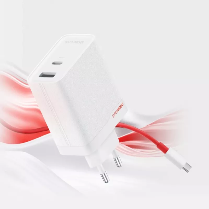 Fonte de alimentação ONEPLUS SUPERVOOC 120W carregador com cabo dual-port, 120 W de potência total, 1x USB-C + 1x USB-A, 100–240 V, 145 g, branco