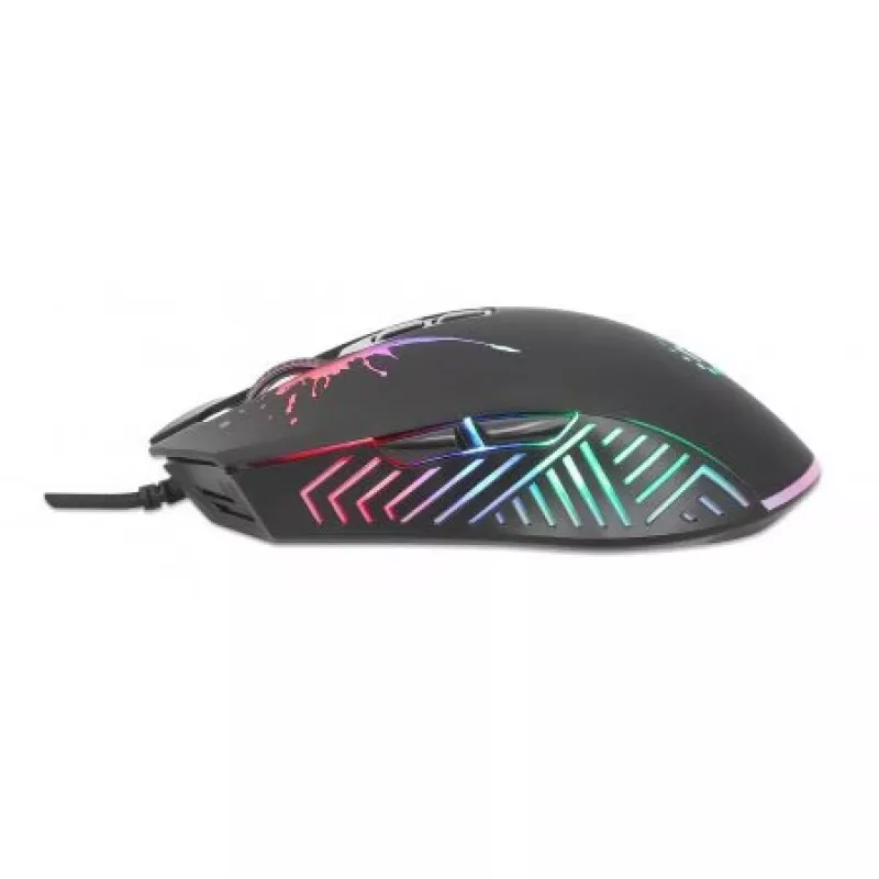 Rato gaming Manhattan com LEDs, com fios, sete botões, roda de scroll, 7200 dpi, preto com iluminação LED, três anos de garantia