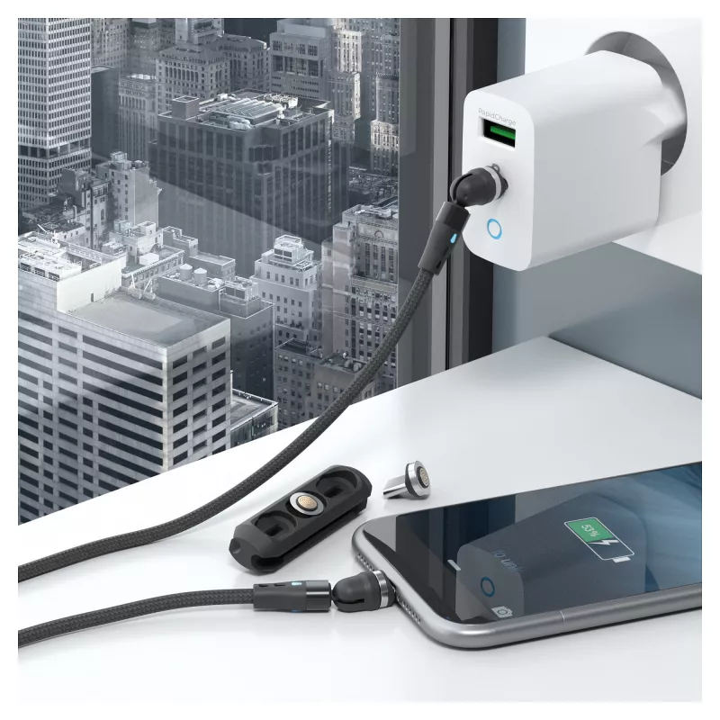 Cabo USB RealPower MagneticCharge2 1m preto carregamento rápido transferência de dados