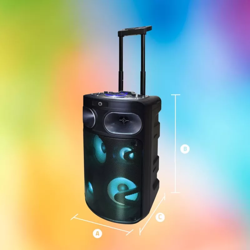Altifalante de karaoke Bluetooth portátil MANTA SPK0803B140 140W, a pilhas, MIC/USB/microSD, FM, equalizador, rodas