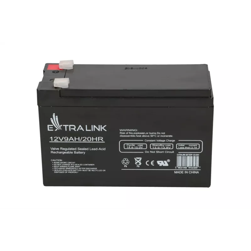 Bateria de chumbo-ácido selada (VRLA) 12V 9Ah Extralink – AGM, 1 unid., preto