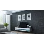 Suporte de TV Cama Meble VIGO NEW 30/140/40 — 1400×400×300 mm, tampo cinzento, aglomerado, estrutura cinzenta, frentes brancas brilhantes