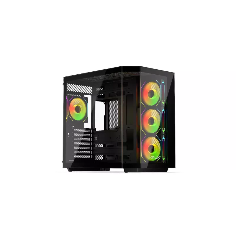 Krux Empero KRXD010 caixa de PC Midi Tower, ATX, vidro temperado, 4 ventoinhas ARGB de 120 mm, preta - placa gráfica até 420 mm, dissipador de CPU até 155 mm, 2x 3,5" + 3x 2,5" baias