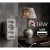 Power Splitter MACLEAN MCE248 F/W — 3 tomadas AC (1×16A, 2×6A) + 4×USB (2×A, 2×C PD 20W), ficha EU, branco