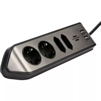 Brennenstuhl estilo régua de tomadas de canto 4 tomadas, preta, 2 tomadas Schuko, 2 tomadas Euro, com função de carregamento USB