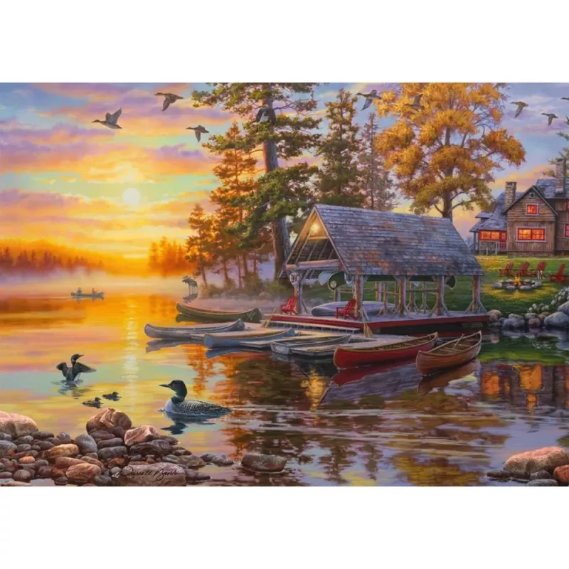 Puzzle de 1000 peças Schmidt Spiele Darrell Bush Boathouse with Canoes, 1000 peças